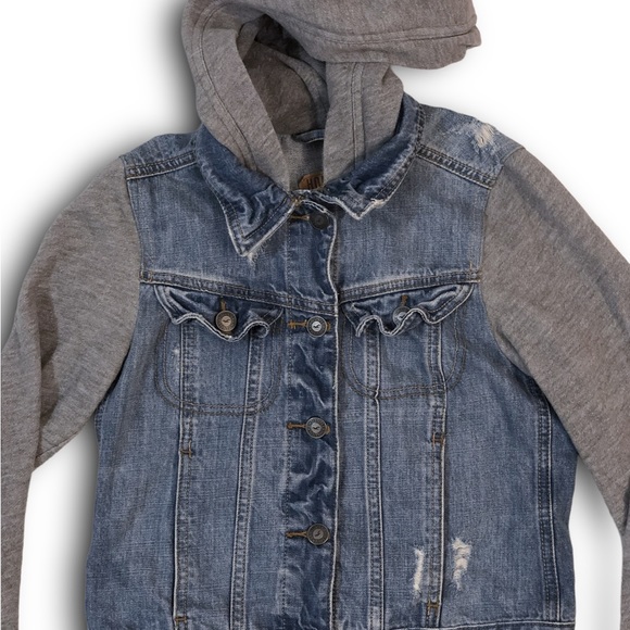 Kids Boys Hollister Light Blue Denim Jean Gray Sweatshirt Hoodie Jacket - Picture 2 of 10